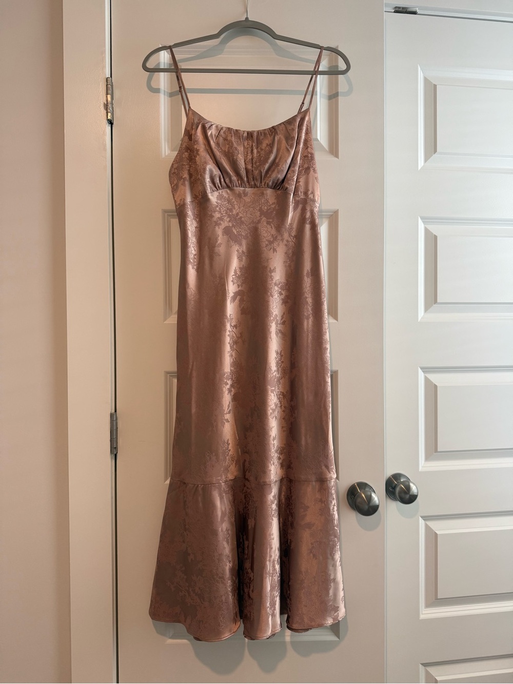 19 Cooper Rose Gold Satin Floral Slip Midi Dress